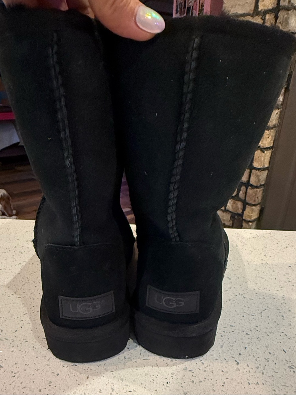 UGG Classic Short Black Suede Shearling Boots - Women's
